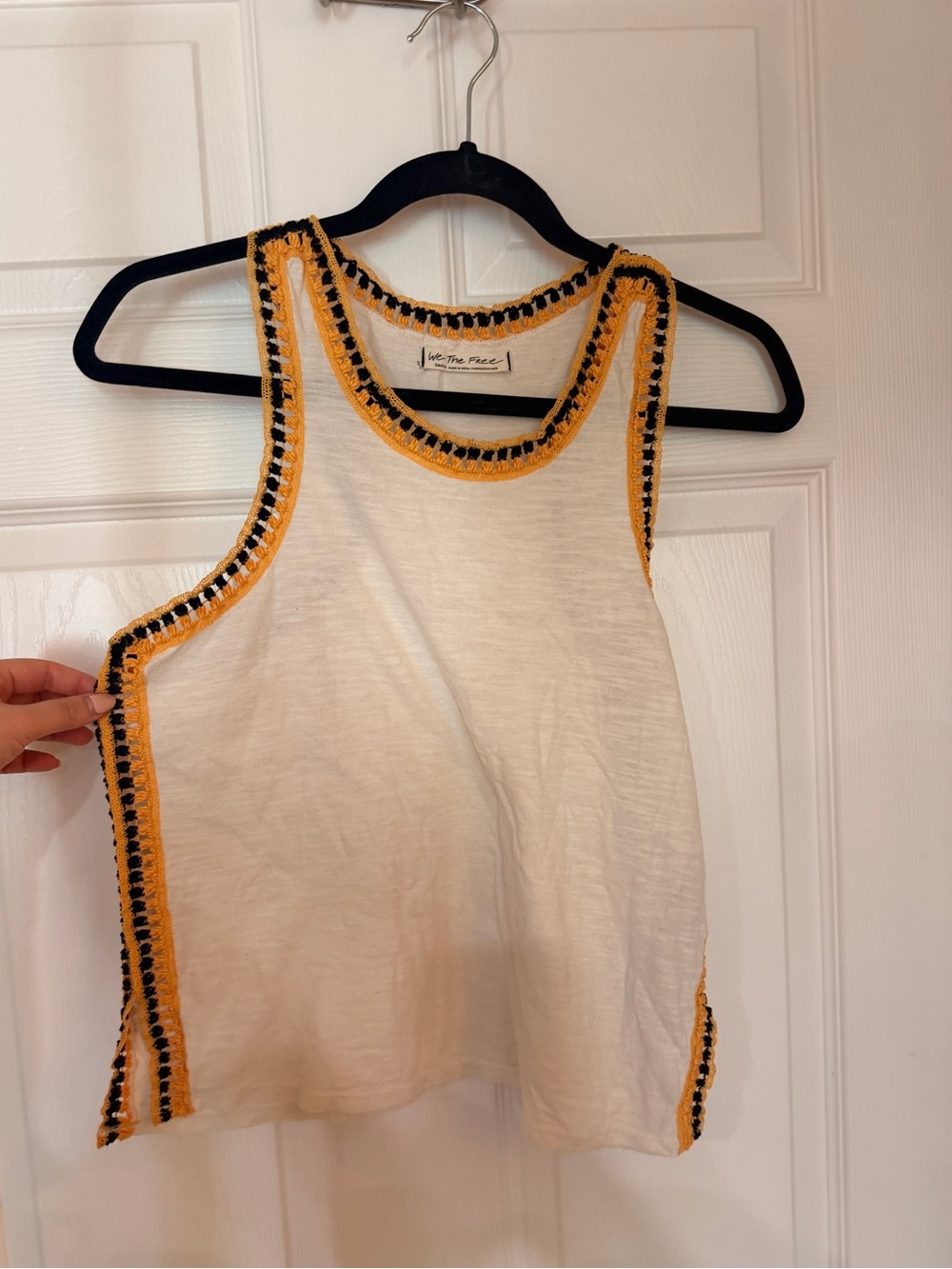 We The Free White Tank Top with Yellow & Black Trim